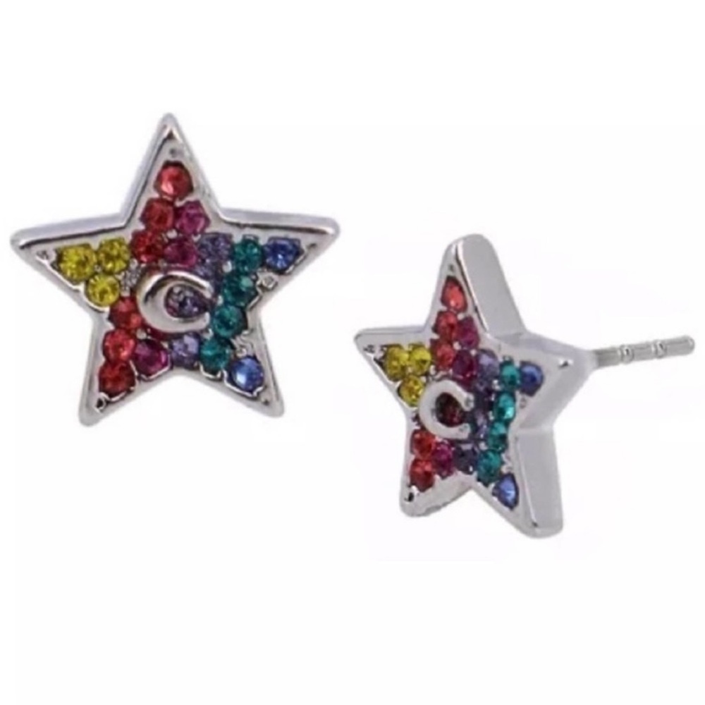 COACH Rainbow Swarovski Crystal Star Earrings
